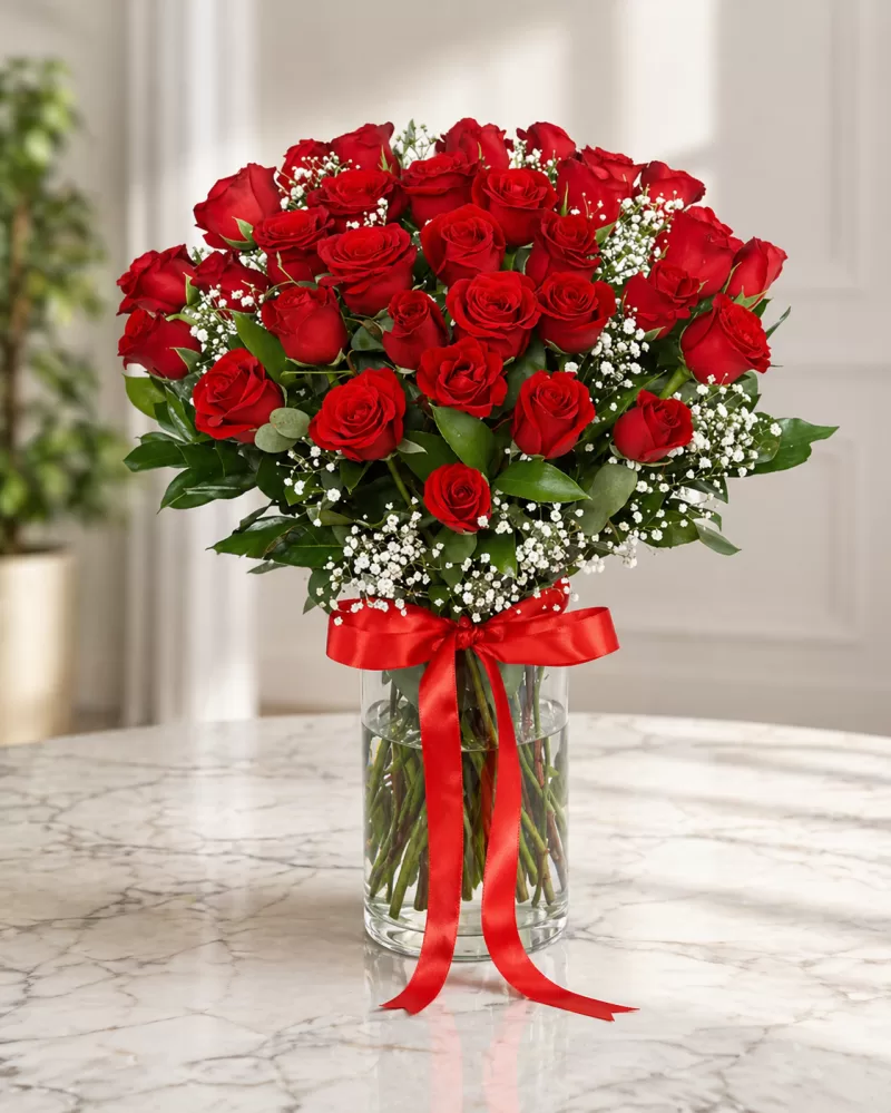 Vazoda 33 Kırmızı Gül