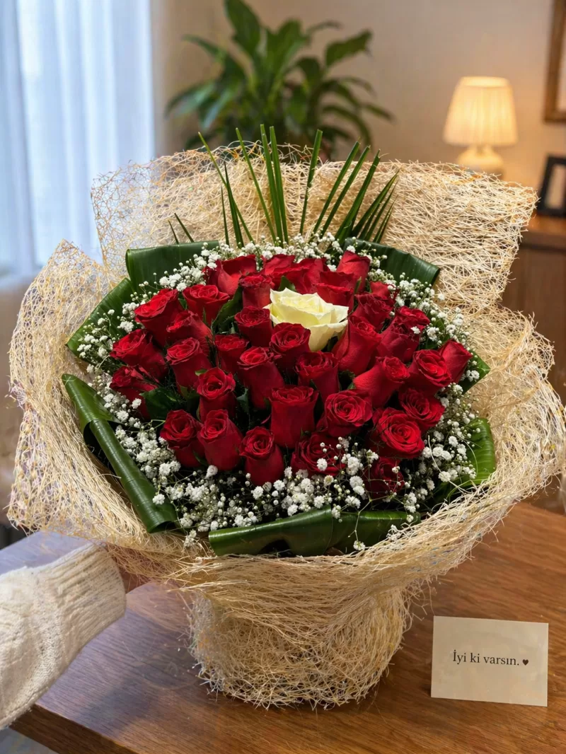 Hasır sarım 41 adet Gül Buketi
