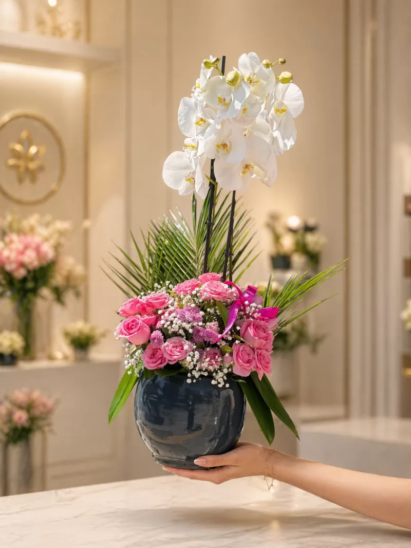 Çardak güllü Orkide Aranjmanı