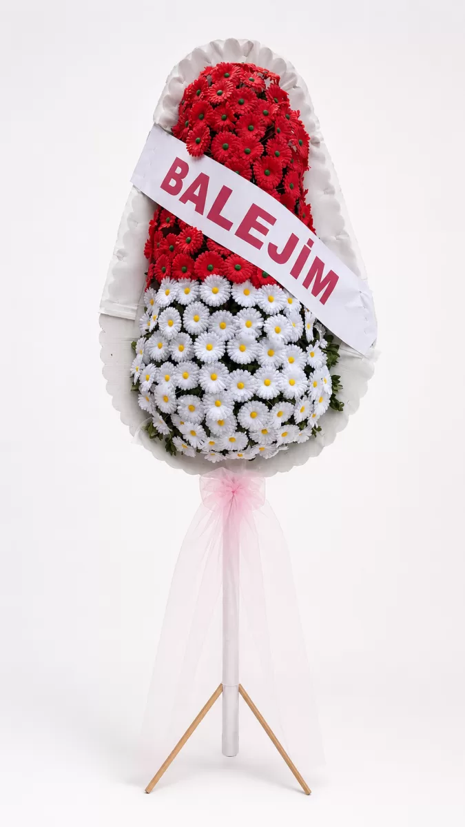 Yapay Kırmızı Beyaz Gerbera Çelenk