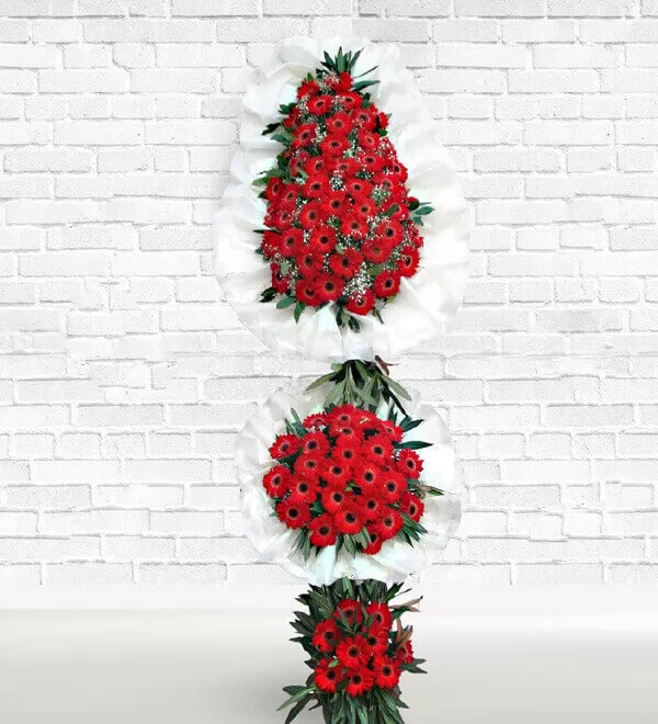 Kırmızı Üç Katlı Ayaklı Çelenk