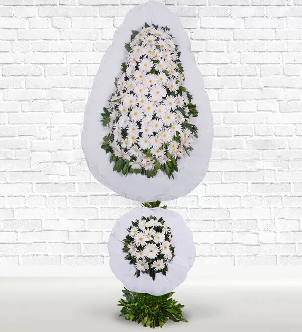 Beyaz İki Katlı Ayaklı Çelenk