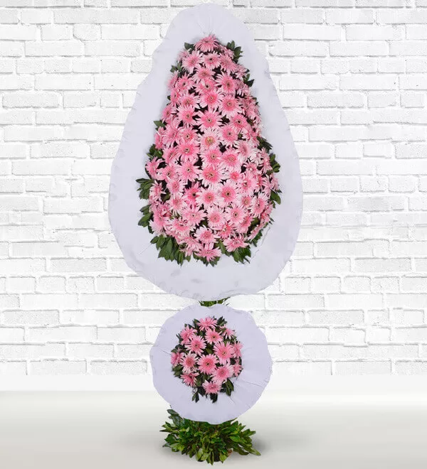 Çift Katlı Pembe Gerbera Sepeti Çelenk